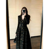 Spring Autumn Ladies Long Sleeves Maxi Dress European Women Casual Long Dresses Female V-neck Patchwork Dress