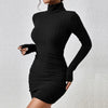Sexy Mini Dress For Women Autumn Black Solid Turtleneck Long Sleeves Sheath Dress Club Elegant Bodycon Party Dresses Female