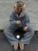 Women's Autumn Winter Collared Half Zip Ribbed Knit 2-Piece Set Oversized Wide Leg Pants Sweater Suit