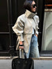 Solid Stand Collar Trench Coats Women Elegant Long Sleeve Double-breasted Belt Jacket Autumn Lady Commuting Outwear