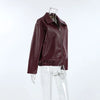 Wine Red Faux Leather Jakcet Outerwear Thicken Zipper Lapel Pu Coats Autumn Winter Streetwear Ladies Tops Women