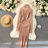 Autumn Winter Twist Women's Wrap Knitted Dresses Long Sleeve Sheath Knitwear Office Bodycon Dress Female