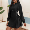 Women Autumn Sweatshirt Dresses Side Lace-Up Waist In Long Sleeve Solid Color Hooded Pullover Tops Casual Long Loose Hoodies