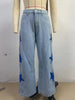 Women's Casual Loose Straight Denim Pants with Five-Pointed Star Design