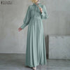 Women Maxi Dresses Elegant Modest Ruffled Collar Tied Waist Long Sleeve Long Dress Muslim Hijabs Abaya Robes S-3XL