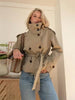 Women Lapel V-neck Belt Trench Coat Lace Up Button Full Sleeve Short Thin Windbreak Lady Daily Street Outerwear