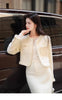 Women's Winter Little Fragrance Short Tweed Blazers Skirt Set Vintage Solid Color Round Neck Tassel Jacket Two-piece Sets