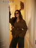 Solid Lace Up Short Windbreaker Women Elegant Full Sleeve Button Loose Chic Trench Coat Office Lady Daily Commute Outwear
