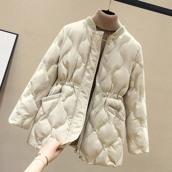 Winter Women Parkas Down Cotton Overcoat Female Casual Thick Warm Windproof Waist Padded Cotton Outwear Coat Female