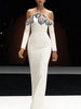 High Street Designer Vestido Women's Slash Neck Off The Shoulders Beaded Long Maxi Dress