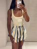 Colorful Striped Wide Leg Trousers Women Bohemian High Waist Multi-color Panelled Slim Straight Pants Lady Beachwear
