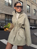 Women's Stand Collar Mid Length Trench Coat Drawstring Waist Autumn Winter Coats Cotton Outer Jacket