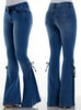 Flare Pants for Women Vintage Jeans Lace Up Stretch Mid Waist Skinny Distressed Washed Streetwear Female Denims Trousers