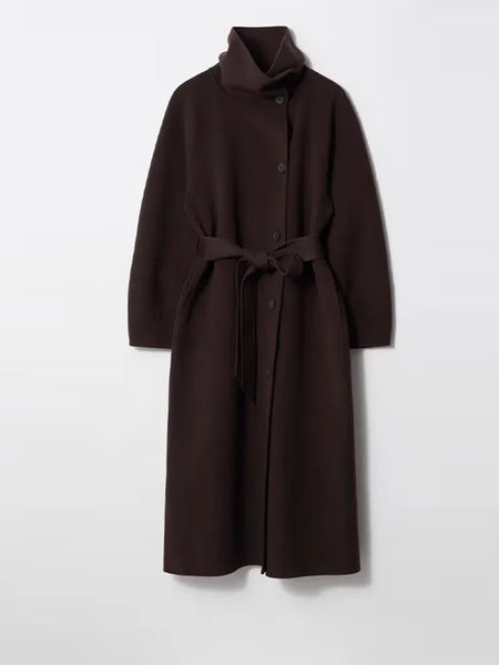 Retro Solid Stand Collar Long Tweed Coat Women Large Lapel Single Breasted Coats With Belt Lady Chic Street Outwear