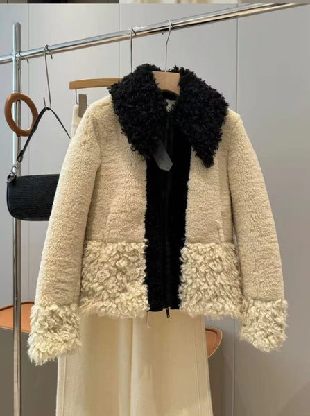 Original high-quality women's jacket top patchwork faux fur effect coat