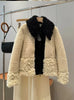 Original high-quality women's jacket top patchwork faux fur effect coat