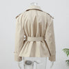 Lapel V-neck Belt Trench Coat Women Lace Up Full Sleeve Button Short Thin Windbreak Lady Daily Street Outerwear