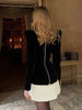 Elegant Splicing Velvet Women Pleated Skirt Chic Long Sleeved Waist Slimming Square Neck Dress Lady Party Vacation Dresses