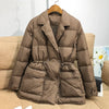 Lagabogy Winter Women White Duck Down Coat Female Notched Collar Double Breasted Coats Casual Lady Drawstring Puffer Outwear
