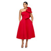 Women Big Bow Shoulder Skew Collar Big Swing Knee Length Dress Belt Street Vestidos Sexy Party Evening Chic Dresse