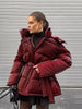 Shiny Stylish Women's Winter Jackets Hooded Waist-Defining Belt Thicken Pockets Full Sleeve Padded Coats Lady Jacket For Women