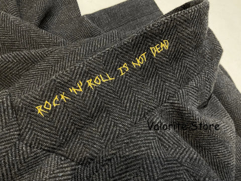Woman 2025FW Grey Herringbone Wool Blazer Lapel Collar with Letters Embroidered Front Buttons Sides Pockets Long Sleeved Suits