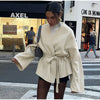 Elegant Fleece Women's Coat Solid V-neck Long Sleeve Belted Lace-Up Cardigan Jacket Autumn Winter Outerwear Female Tops