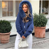 Casual Knit Hoodie Cardigan Women Long Sleeves Zipper Faux Fur Patchwork Coats Female Autumn Winter Solid Thick Knitwears