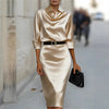 Elegant Temperament Satin Shirt Dress for Women Spring Solid Long-sleeved Blouse Dress Casual Office Lady Midi Dresses