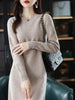 Round Neck Cashmere Dress Women's Long Pullover Sweater Autumn Winter Knitted Knee-Length Pure Wool Dress JJ396