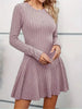 Women's V-Neck Knit Dress - Long Sleeve Swing Mini Dress, Elegant Bodycon Short Dress