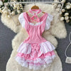 Pink Sweet Women LolitaMini Dress Y2k Servant Low Cut Lace Patchwork Mini Dress Birthday Cocktail Role Play Maid Short Dresses