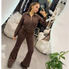 Mujer Flare Pants Sets for Women 2 Pieces Fleece High Waist Woman Trousers Sets Zipper Cropped Women's Jacket Streetwear Outfits