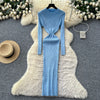 Vestidos Para Mujer Solid Half High Collar Autumn Winter Solid Woman Dresses Korean Sweater Elegant Long Dress
