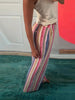 Colorful Striped Wide Leg Trousers Women Bohemian High Waist Multi-color Panelled Slim Straight Pants Lady Beachwear