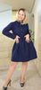 Spring Fall Mori Girl Women Loose Dress Stand Collar Polka Dot Navy Blue Mini Dress Cotton Long Sleeve Short Cute Flannel Dress