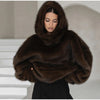 Women Dark Brown Faux Fur Coat Stand Neck Zipper Loose Solid Pullover Spring Chic Lady Casual High Street Outwear