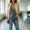Casual Solid Color Lapel Blazer Women Long Sleeve Open Front Office Suit Jacket Elegant Business Outerwear