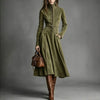Women Autumn Winter Elegant Vintage Faux Suede Maxi Dress Zip‑Up Waist Tie Belt Cinched‑Waist Long Dress