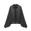 Women's Polka Dot Blouse Skirt Set Spring High Neck Batwing Sleeve Sheer Front Tie Bow Midi A-Line Dress Set