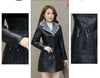 Womens Leather Windbreaker Plus Velvet Thick PU Leather Cotton Coat Long Suit Collar Large Size Warm Leather Jackets