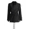 Solid Patchwork Lace Up Chic Blazer For Women Notched Collar Long Sleeve Temperament Blazers Female Style