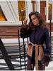 Women Color Block Short Wrap Coat Lapel Collar Waist Tie Faux Fur Cuffs Long Sleeve Loose Elegant Fall Winter Daily Outerwear