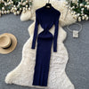 Vestidos Para Mujer Solid Half High Collar Autumn Winter Solid Woman Dresses Korean Sweater Elegant Long Dress