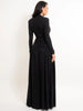 Women Glitter Maxi Evening Dress Deep V Neck Long Sleeve Ruched High Slit Formal Party Dress For Wedding Guest Prom