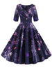 Women Flower Print Autumn Dress Casual Winter Half Sleeve Elegant Vintage Dress Robe Femme Pinup Office Party Vestidos