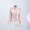 Women's Pink Belted Jacket Stand Collar Double Breasted Long Sleeve Slim Trench Coat Casual High Street Jackets