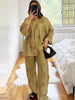Print Loose Pant Sets Women's Suit Green Oversized Long Sleeve Shirt Set 2 Piece Woman Elegant Floral Lace-Up Trousers Sets