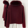 Winter Outerwear Women Cropped 100% Pure Wool Jacket Oversized Real Fox Fur Collar Zip Up Short Wool Coat Female