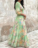 Women's Dress Spring Watercolor Flower V-Neck Shirt High Waist Lantern Sleeve A-Line Ruffle Chiffon Holiday Dress